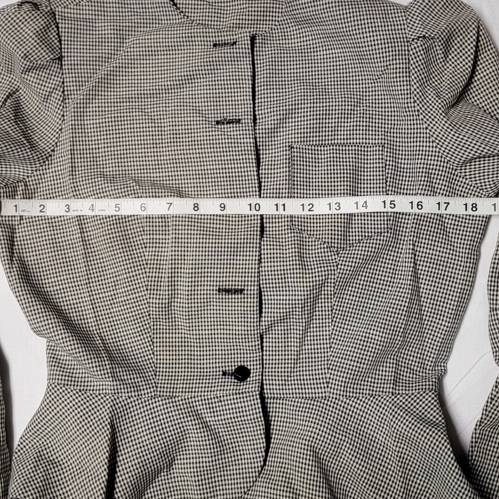 Women's Black and White Checkered Peplum Style Jacket or Blouse - Picture 4 of 16
